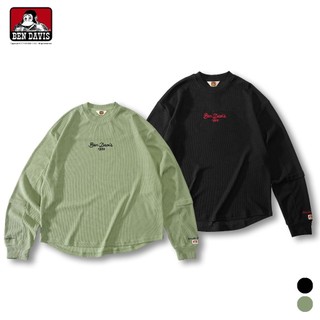 BEN DAVIS EMBRO WAFFLE LONG TEE 刺繡 圓擺 格紋布料 黃標 草寫設計 長T 2色