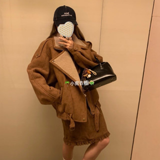 小南* 麂皮棕色 美拉德羊羔毛翻領外套 飛行外套 咖啡色夾克