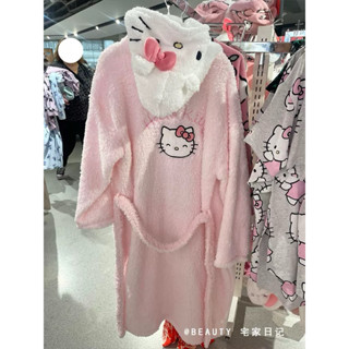 Sin Glee 卡通女孩甜美kitty珊瑚絨睡衣 冬季大尺碼加厚家居服 睡袍