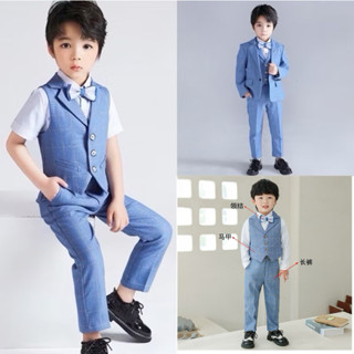 臺灣現貨💖新款男童格子西裝寶寶紳士西裝禮服 花童西裝套裝兒童英倫風馬甲長褲西裝婚禮喜宴禮服 男童花童西裝鋼琴演出西裝禮服