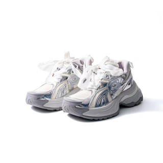 shoes鞋魔【臺灣發貨】2025新款夏季網面透氣輕便運動休閒鞋 撞色拼接款軟底網鞋 小個子厚底增高繫帶老爹鞋 銀色女鞋