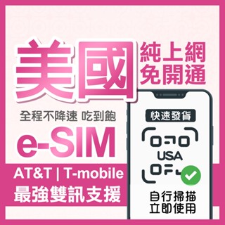 美國eSIM T-mobile 美國吃到飽 AT&T 雙訊號 免開通 紐約 洛杉磯 舊金山 夏威夷旅遊網絡卡 上網吃到飽