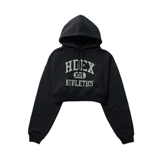 【HDEX】Varsity 美式校園風短版長袖連帽上衣 黑色