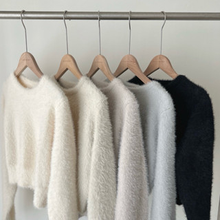 「FOR GIRLS」掉入毛毛世界 水貂毛短版針織上衣（5colors）長袖上衣 女生長袖 女上衣 短版 針織