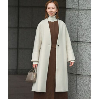 全新吊牌 Rosso （Urban Research高價線）4.4萬日幣 精品和式90%羊毛單釦無領羊毛大衣 米白