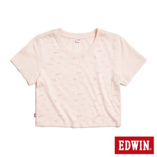 EDWIN 女款 滿版印花短版短袖T恤(淡粉紅)