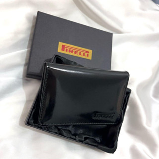 🔥全新禮盒現貨🔥原廠Pirelli倍耐力真皮頭層牛皮外防水亮皮革 牛皮對開卡片夾 卡夾卡包 名片夾 錢包-黑色 送禮自用