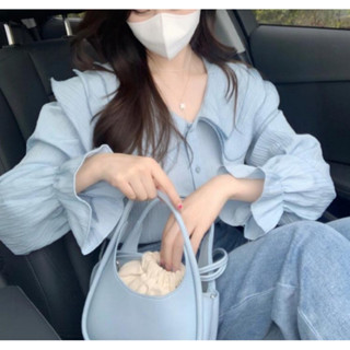 【ʟɪᴏɴɴ現貨】韓系氣質藍色襯衫 秋天女裝 秋冬女裝 衣服 女裝 冬天女裝 長袖 藍色上衣 秋冬裝 女生上衣 韓國女裝