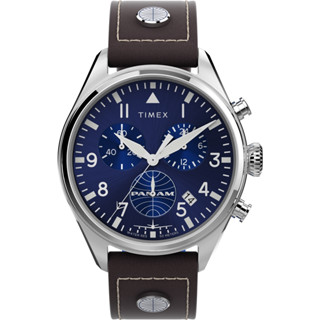 TIMEX 天美時 TIMEX x 泛美航空聯名款 藍面三眼計時皮帶錶 42mm TXTWG030000 原廠公司貨
