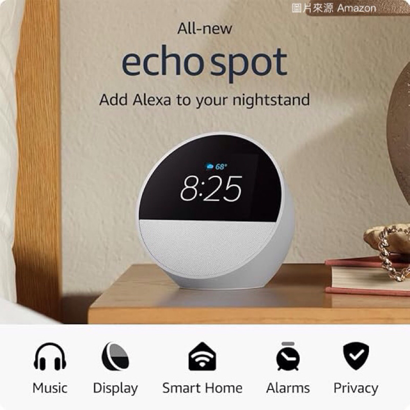 【Amazon】 現貨 美國全新 Amazon echo spot 智慧時鐘音響(白色）