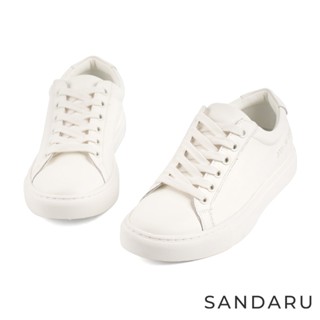 山打努SANDARU-小白鞋 真皮百搭經典綁帶平底休閒鞋