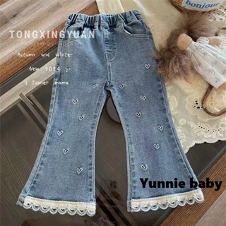 現貨24小時出貨🎈童裝 春秋款 90-140碼 韓版 精緻愛心刺繡牛仔褲 牛仔長褲 休閒長褲 女童女寶 褲子