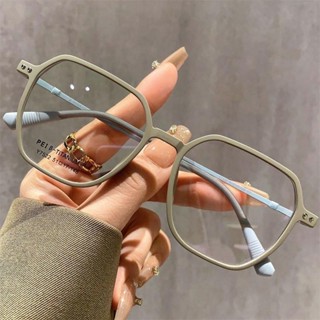 Tit素顏修顏顯白眼鏡 黑鈦金屬方框眼鏡架大框黑粗框細框眼鏡 超好看潮流時尚復古眼鏡 超輕磨砂變色藍多邊形方框眼鏡架