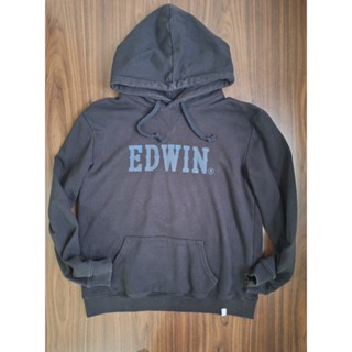 二手很新 兩色合買折扣超低價 EDWIN黑色帽T大學T 長袖連帽上衣保暖衛衣 M碼 女裝大童青少年少女 斷捨離廉售