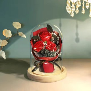 🌹永生花玻璃罩小夜燈擺件 不凋花盅 香皂花 永生花 乾燥花 夜燈 真花 情人節 母親節 女友生日畢業 禮物 玫瑰 康乃馨