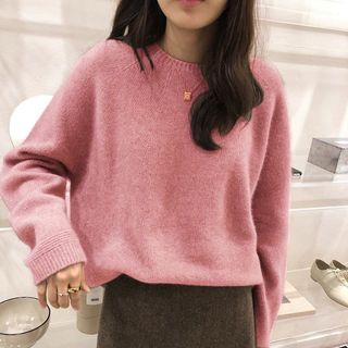 DIFF】韓版慵懶風圓領寬鬆毛衣 針織上衣 長袖上衣 女裝 衣服 寬鬆上衣 顯瘦上衣 冬裝 長袖t恤 素T【W240】