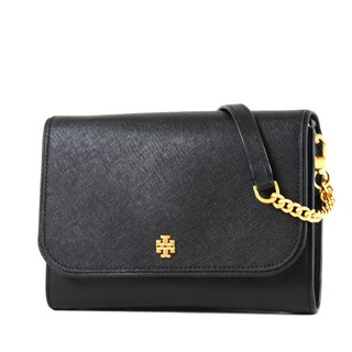 TORY BURCH 防刮十字紋翻蓋鍊帶斜背WOC包-黑色 【美國正品現貨】
