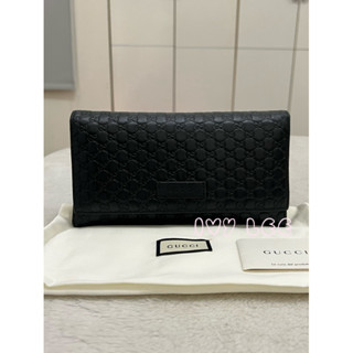 GUCCI 古馳449396 經典小雙G LOGO皮革壓紋扣式 長夾 經典黑 二手精品
