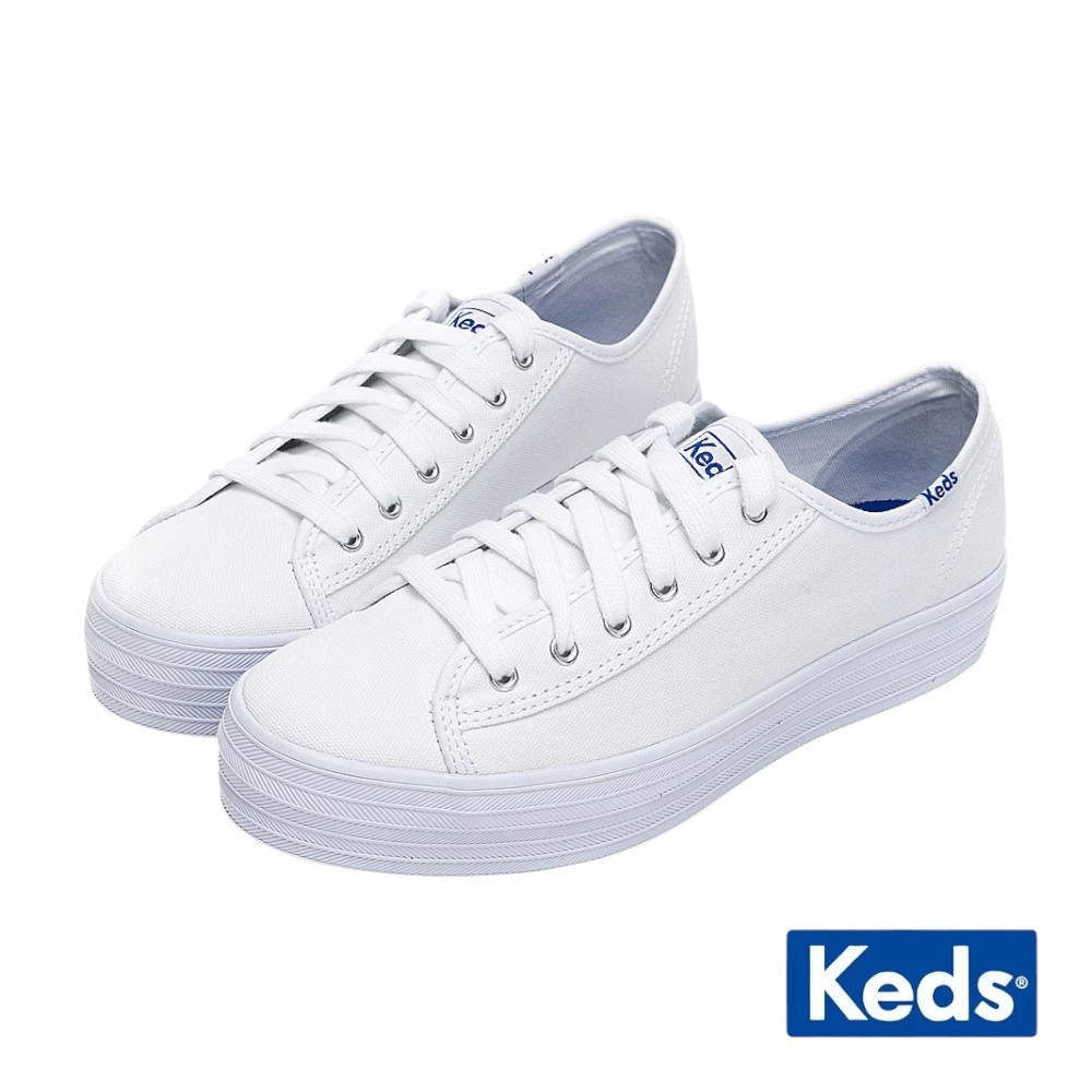 Keds TRIPLE KICK 學院風厚底帆布小白鞋 9203W133185