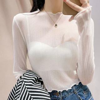 Lam 上衣 內搭衣 打底衫 韓版 一字領 透視上衣 短款上衣 網紗打底衫女 秋季 洋氣 高檔 蕾絲內搭小衫 薄款紗衣