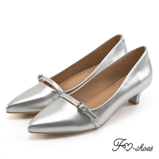 FM SHOES 瑪莉珍尖頭小貓跟鞋 銀