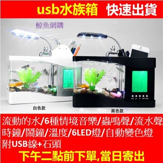 高雄現貨🛑附發票保固一年(帶時鐘+筆筒+LED+石頭+水草) 水族箱 桌面魚缸 迷你水族箱 迷你魚缸 鬥魚缸 生態缸