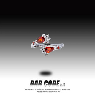 BAR CODE妖艷紅色寶石情侶戒指ins小眾高階感時尚輕奢閨蜜指環