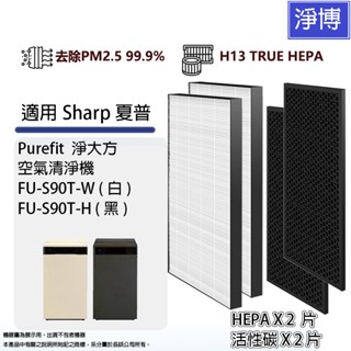 適用SHARP夏普Purefit淨大方空氣清淨機FP-S90T-W FP-S90T-H替換用HEPA+活性碳濾網濾芯組