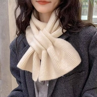 FUXI 毛線短圍巾 素色圍巾 加厚針織圍巾 交叉圍脖 百搭護頸脖套 保暖圍巾 女裝 衣服配飾