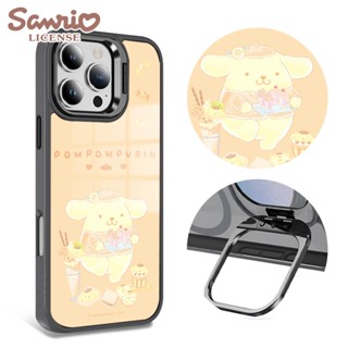 三麗鷗 iPhone 16/15/14/13/S25/S24/S23系列 軍規防摔合金框隱形立架手機殼-點心布丁狗-黑框