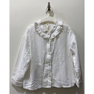 二手商品 // 正韓貨 香水娜娜 童裝 女童 百搭基本款 木耳邊 花領 長袖襯衫 上衣 白色 110