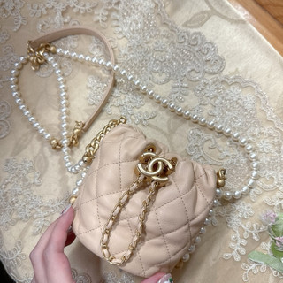 二手🌷香奈兒 Chanel 裸粉色 珍珠 水桶包 小廢包 迷你水桶包 可愛 珠珠 氣質
