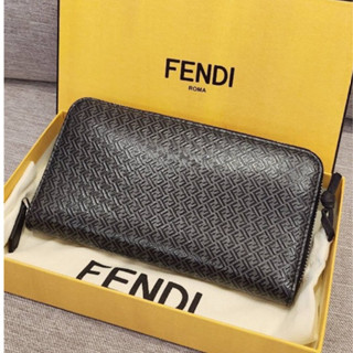 全新正品 FENDI芬迪 黑灰色 MIN LOGO 全拉鏈式長夾 皮夾 附原廠外盒 防塵套 購買證明