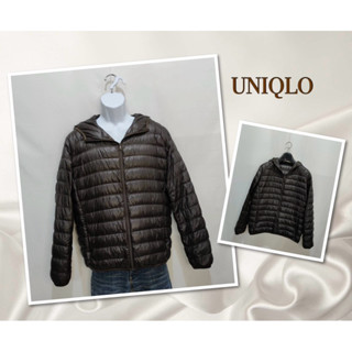☀️二手衣倉☀️UNIQLO男款深咖啡無縫連帽輕羽絨外套S號AA00153