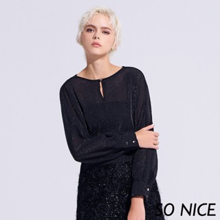 SO NICE【特惠】銀蔥網紗連袖收腰短版上衣｜都會時尚女裝 【75341051】