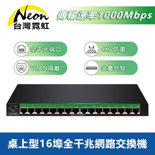 臺灣霓虹 桌上型16埠全千兆網路交換機 雲端網管 手機遠端控制