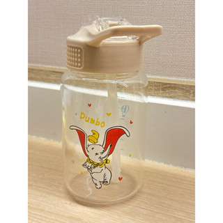 【二手近新】奶茶色可愛小飛象玻璃水壺水杯 環保杯按壓彈蓋 吸管