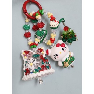 Hello kitty 聖誕鈴鐺款 透明搖搖樂 重油手繪 捏捏 小滴溜 雙吊飾 鑰匙圈 手機吊飾 包包吊飾 2A灰