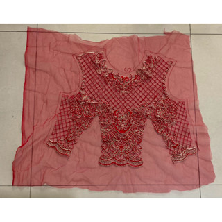 PA94/紅色網紗刺繡金蔥車骨蕾絲禮服上衣定位蕾絲片