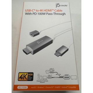 j5create USB-C 轉4K HDMI轉接線-USB-C充電版 1.8米 JCC155G