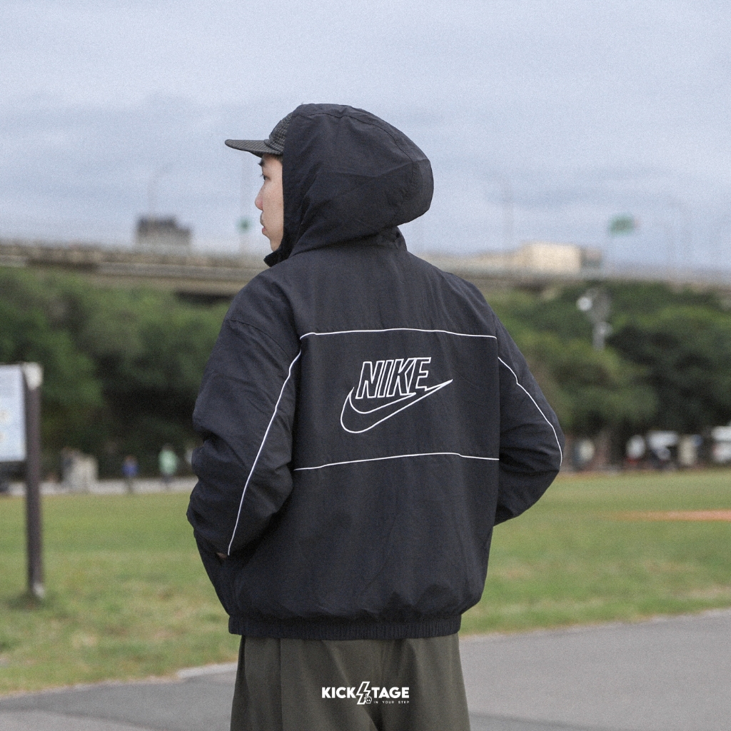 NIKE CLUB ATHLETE JACKET 黑色 復古 連帽 輕量 尼龍 防風 風衣外套【HJ2013】