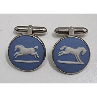 二手Wedgwood Royal英國袖釦Blue Jasperware England Horses Cufflinks