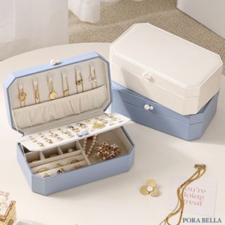 <Porabella>新款皮革首飾盒 八角形珠寶盒 珍珠飾品盒 絨布飾品盒 戒指項鍊耳環耳夾收納 展示架展示收納盒