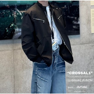 【CROSSAL1】現貨)韓國🇰🇷 頸扣雙拉鍊風衣外套 短版外套 頸扣外套 風衣外套 尼龍 素面 簡約 風衣 外套