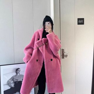 冬季外套女❤️美拉德毛毛大衣長版年冬季加棉加厚粉色泰迪熊連帽冬季外套女 防寒保暖外套 羽絨外套 大衣外套 IPHI