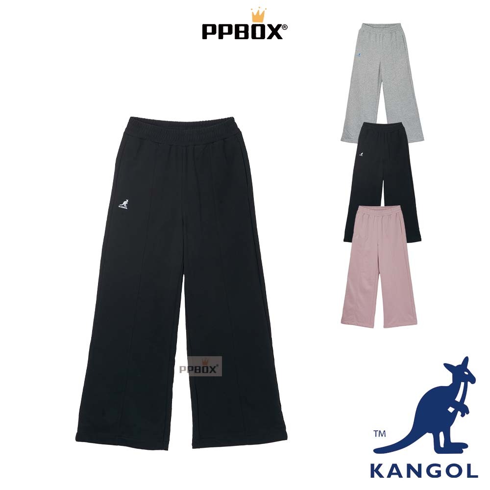 KANGOL 袋鼠 女款 休閒 寬鬆 棉長褲【64521502】時尚 棉褲 素色 褲子 喇叭褲 運動褲 鬆緊 禮物