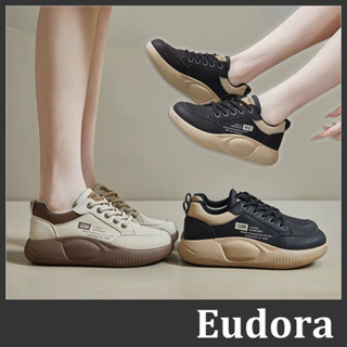 【Eudora】奶茶色 運動鞋 板鞋 休閒鞋 布鞋 老爹鞋 大地色 球鞋 厚底鞋 厚底增高 休閒布鞋 增高布鞋 鬆糕鞋