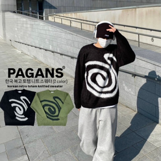【PAGANS STORE】韓國代購🇰🇷 復古 圖騰 煙圈 重磅 針織 寬鬆 長袖 毛衣 (2 color)
