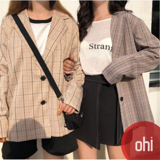 【ohi】『熱銷中』全臺獨家西裝外套女 閨蜜裝 韓版百搭西裝外套 閨蜜韓版百搭寬鬆復古素色格子西裝外套上衣(GC7938