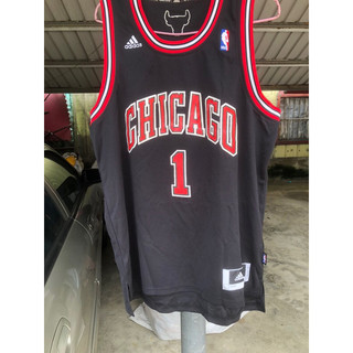 Adidas 愛迪達 NBA 美國職籃NBA公牛隊黑牛黑色微脫線正版1號Rose羅斯微褪色打球衣